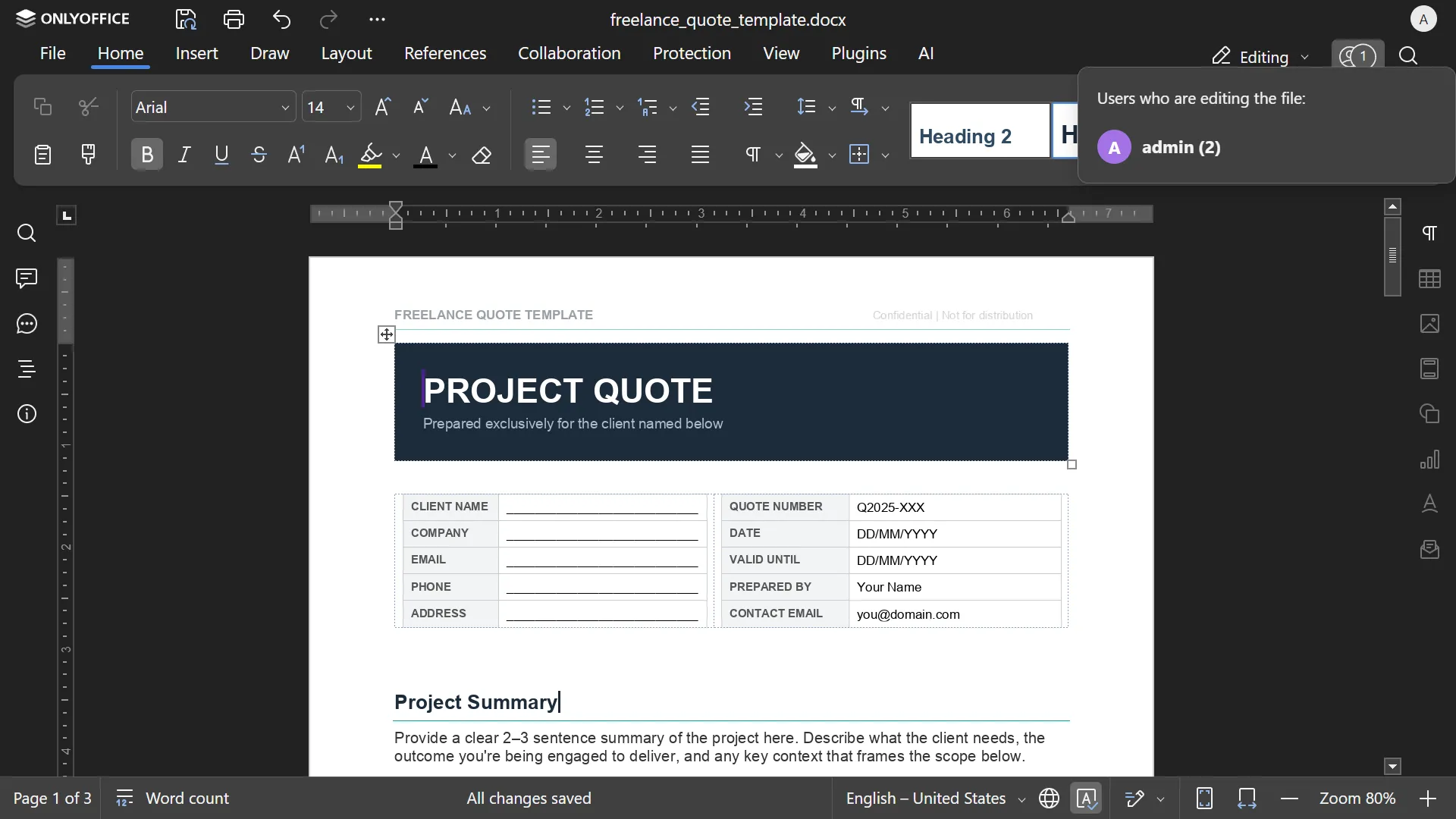 ONLYOFFICE document editor showing a browser-based Word-style file with real-time collaborators in a self-hosted office suite.